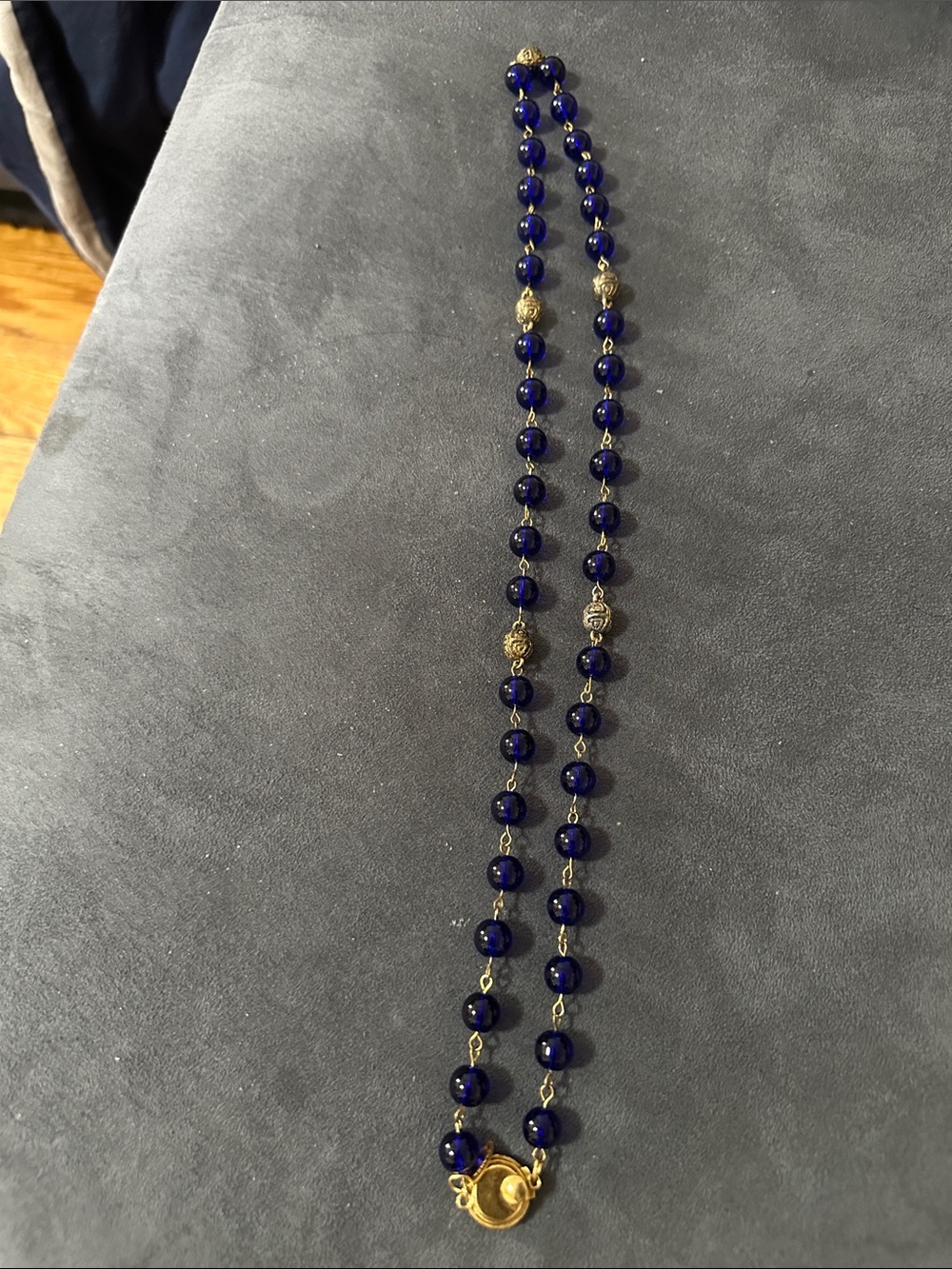 CHANEL Deep Blue Bead Necklace with Gold-Tone Accents - Picture 2 of 8